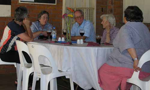 Ann Folcarelli, Moira Geogeghan, Errol Geogeghan, Dorothy Twiss and Naomie Chudy at the corner table