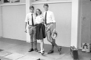 Outside Chemistry Lab. Roger Moss, Caroline Nangle, Dan Froese (Head Boy)